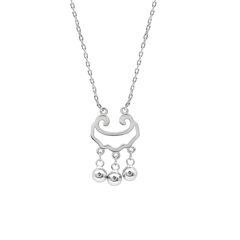 S925 Sterling Silver Ruyi Peace Lock Necklace Chic National Style Simple Collarbone Chain National Fashion Personality Jewelry Women's Accessories Item Picture