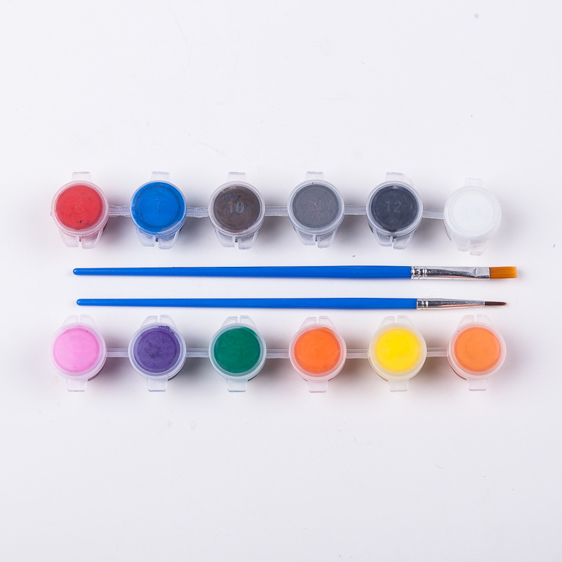 儿童彩绘diy丙烯颜料6色12色套装手绘画笔优质17cm圆形塑料调色盘详情图5