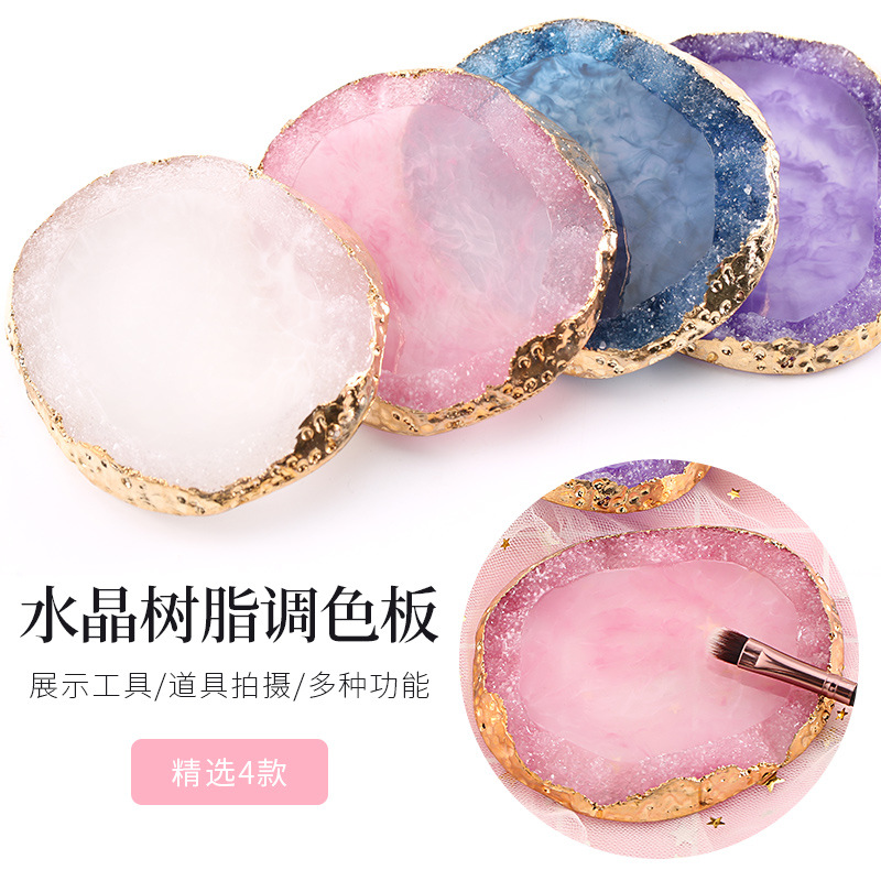 Cross-border bestseller nail art agate color palette with gold edge resin crystal agate painting color palette, nail plate display tool
