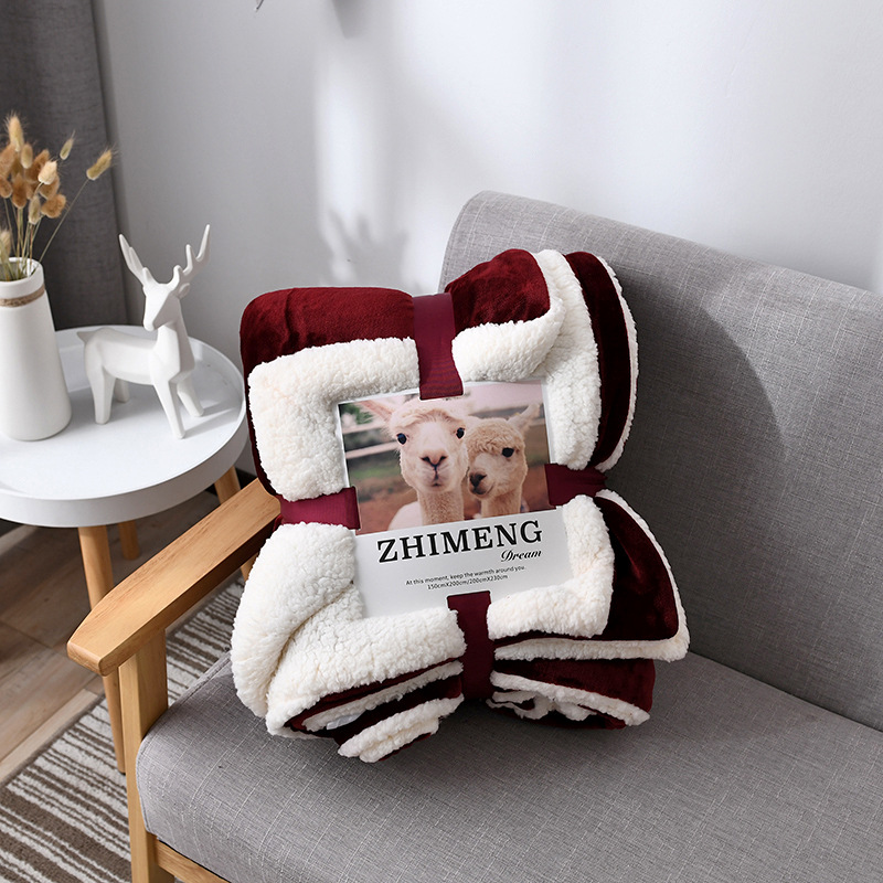 Manufacturers Direct Sales Of Lamb Wool Blanket Solid Color Winter Thickened Blanket Single And Double Blanket Double-Layer Gift Blanket Wholesale details Picture