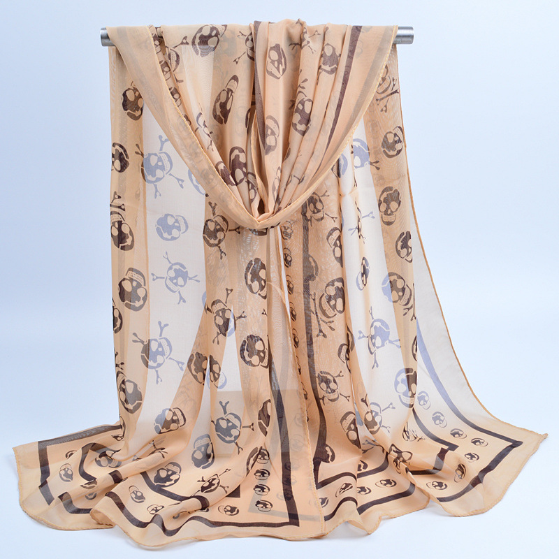 New Fall Halloween Skull Chiffon Small Silk Scarf Europe And The United States Foreign Trade Thin Long Gauze Scarf Decoration Gift Scarf Item Picture