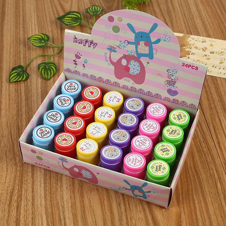 24 pieces of English encouragement evaluation rubber and plastic stamps children's round toy products box office stationery