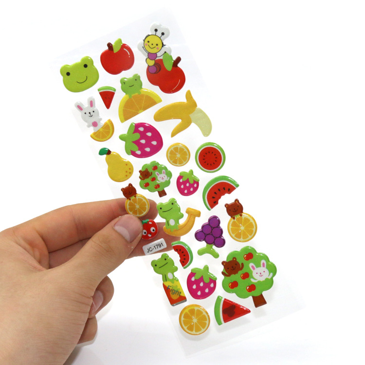 Children's stickers, cartoon fruits, cartoon animations, 3D bubble stickers, kindergarten reward stickers, factory direct sales Item Picture