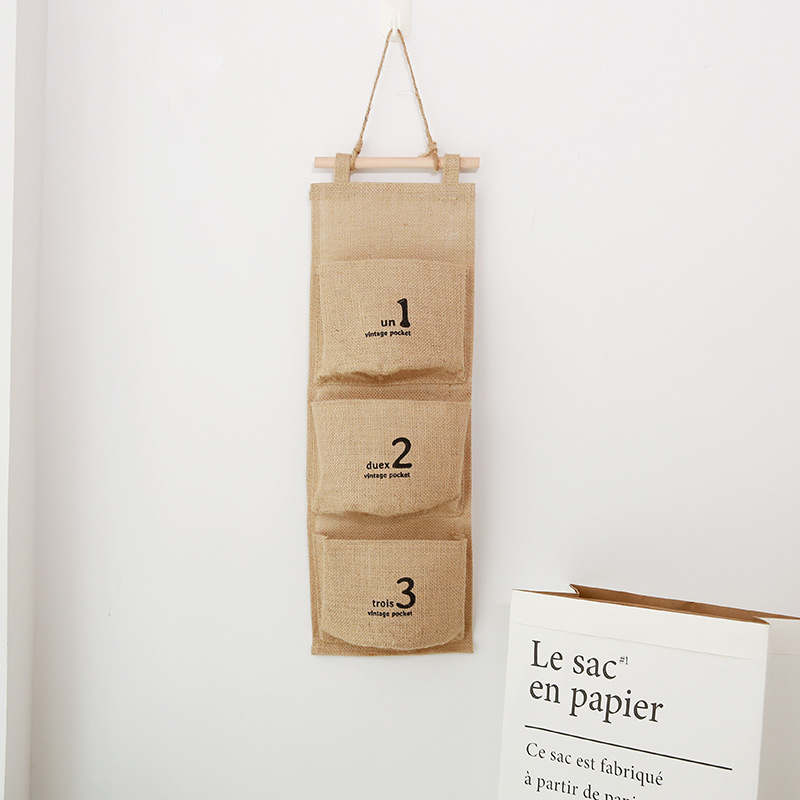 日式棉麻布艺墙挂壁挂式大号多层收纳袋门后墙上床头书挂袋
