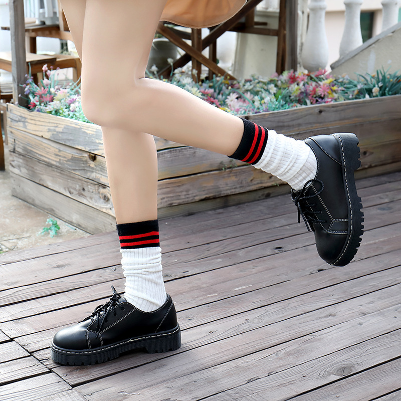 Dui Dui Socks, Japanese-style autumn and winter pure cotton striped mid-calf socks, thin college style high calf socks boots, sock covers, long calf socks Specification image