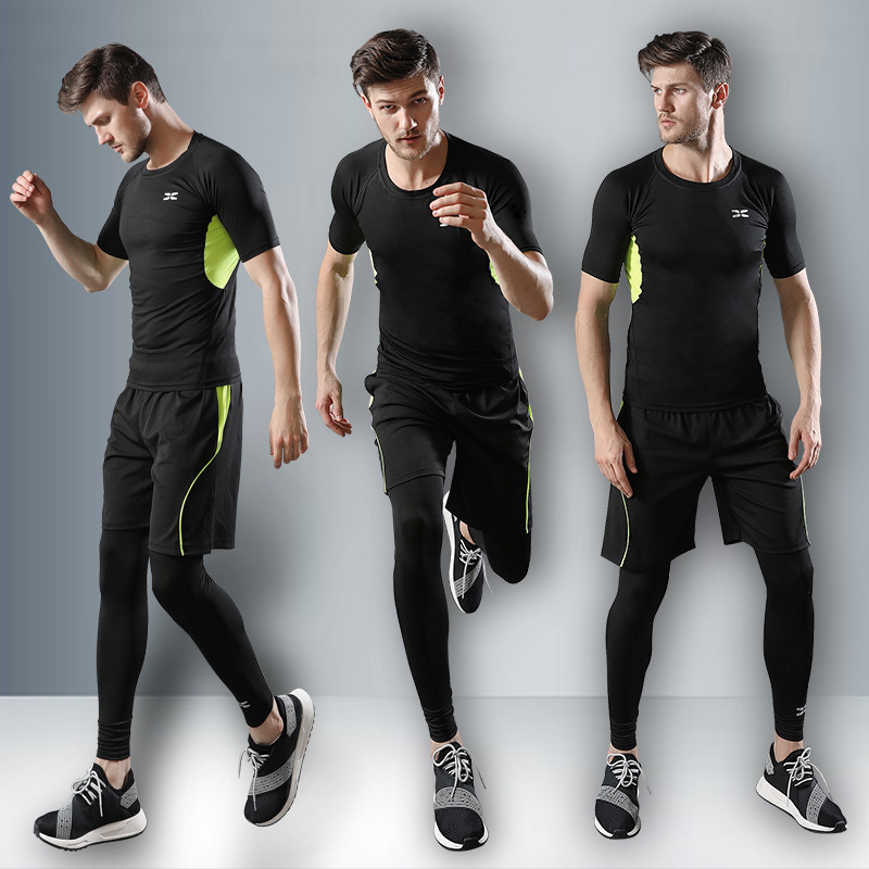 Fitness Sportswear Men's Shape Clothing Spring Autumn Tights Sportswear Quick-Drying Set Training Clothing Logo details Picture
