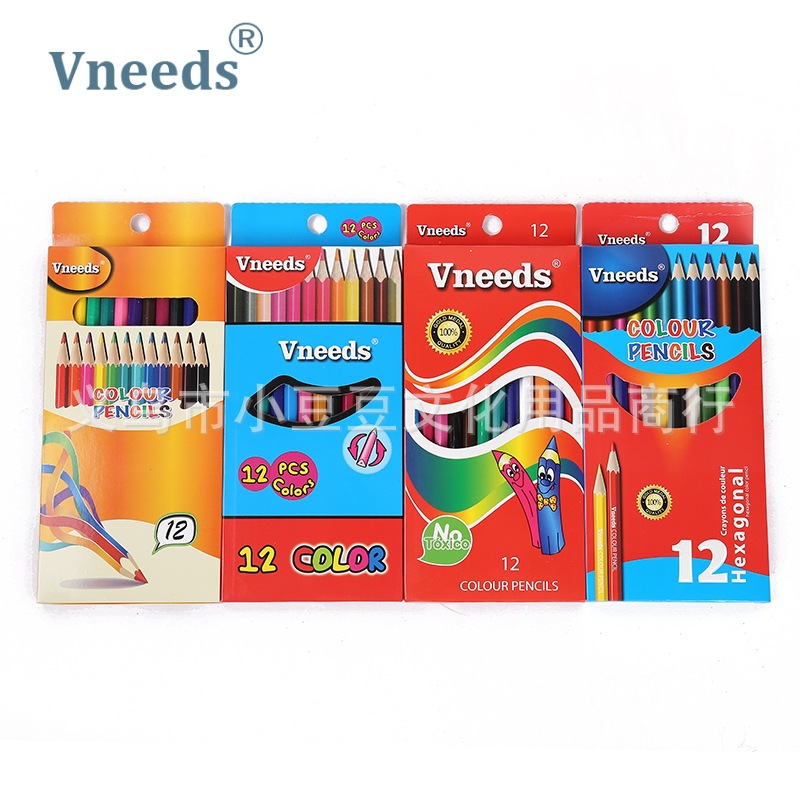 Vneeds12色长款多色绘画铅笔套装幼儿园彩铅涂鸦填色彩色铅笔现货详情图5