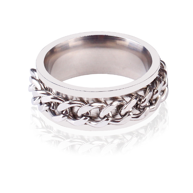 Trendy Explosive Titanium Steel Accessories Stainless Steel Rotating Corkscrew Chain Ring Men's Cool Rotating Corkscrew Ring Specification drawing