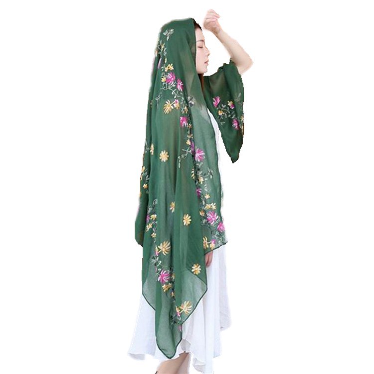 2022 New Embroidered Cotton And Hemp Scarf Travel Sun Protection National Wind Scarf Women's Seaside Beach Scarf Wholesale Item Picture