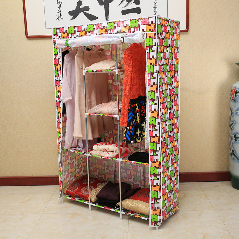 Korean version of the new overall simple wardrobe household non-woven wardrobe folding zipper steel frame storage wardrobe wholesale Specification drawing