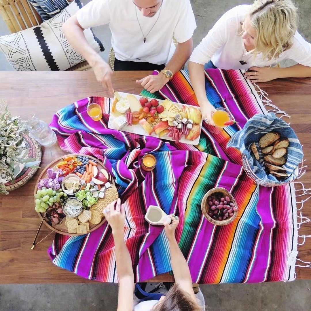墨西哥桌旗墨西哥毯子派对桌布梭织台布流苏毛毯墨西哥桌布彩条毯详情图4