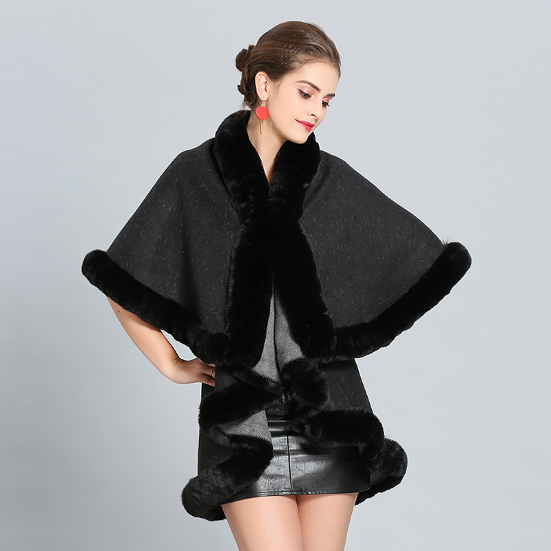 2021 Europe And The United States Autumn And Winter New Imitation Fox Fur Collar Double Double Cape Coat Manufacturers Direct Sales 1394# details Picture