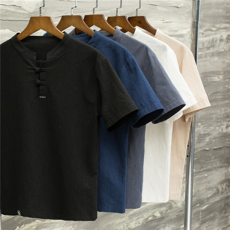 A Generation Of Summer Chinese Style Linen Men's Short Sleeve T-Shirt Set Plus-Size Pants Fashion Cotton Hemp Men's T-Shirt details Picture