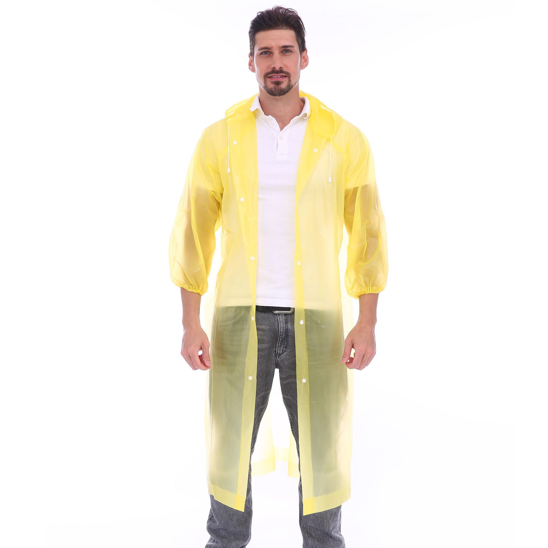 Outdoor PEVA cuff elastic rubber band cap rope raincoat, adult windproof thickened non-disposable raincoat Specification image