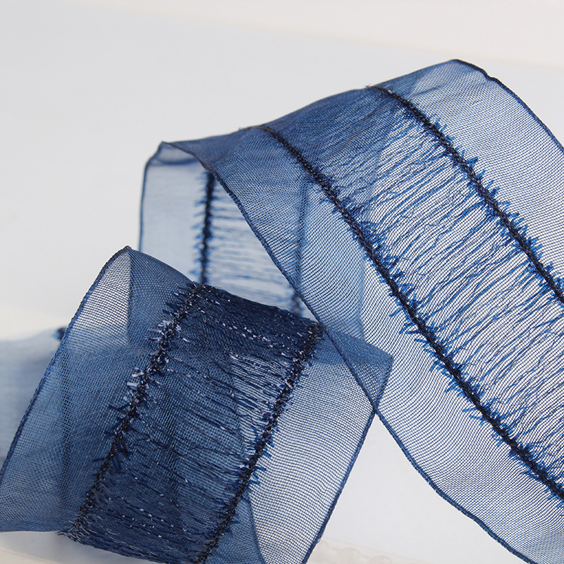 Dingxin Double striped colored ribbon, horizontal striped snow yarn ribbon, polyester ribbon, DIY bow hair accessory, transparent chiffon colored ribbon Specification image