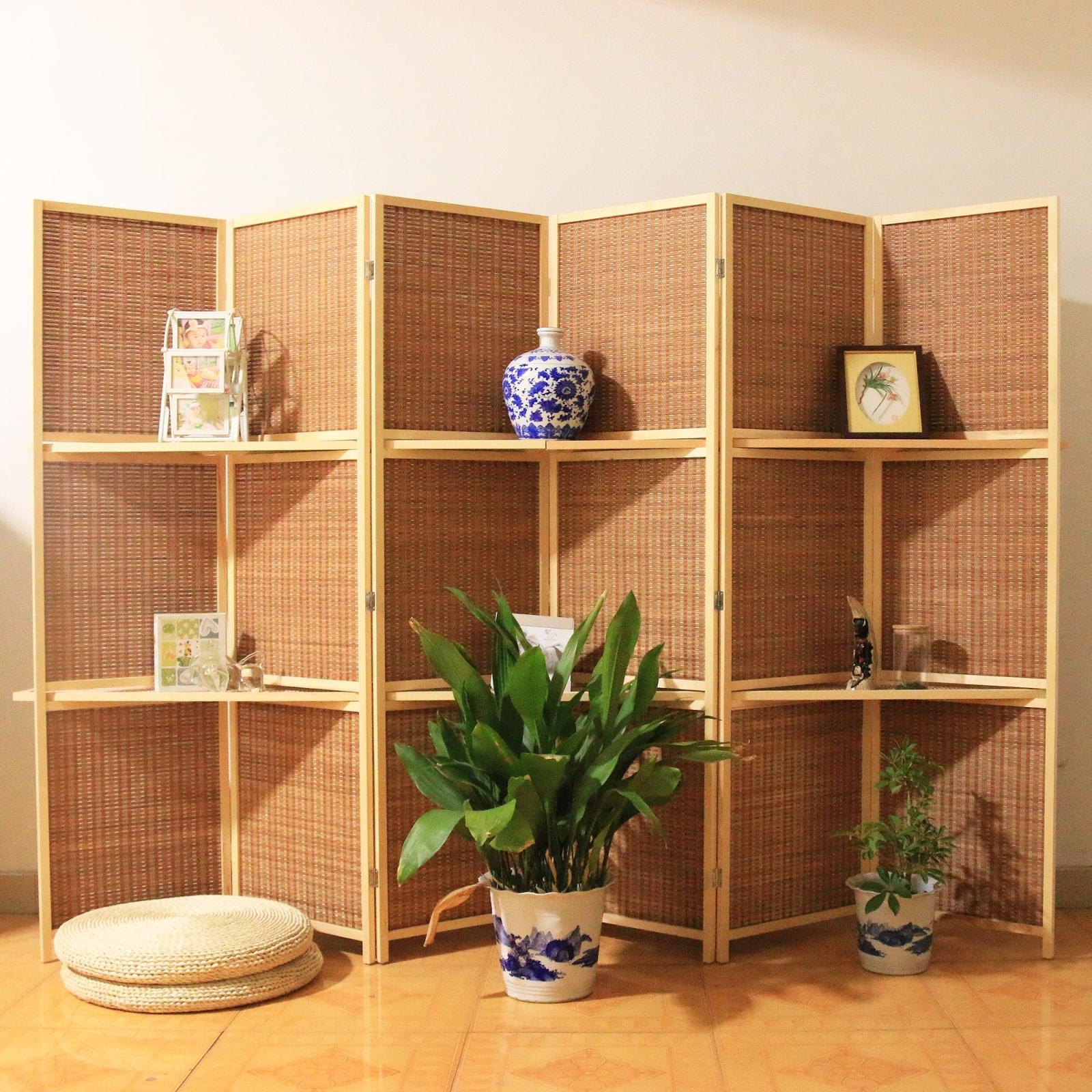 Screen Living Room Bedroom Restaurant Modern Chinese Solid Wood Bamboo Woven Movable Hotel Background Wall Partition Screen details Picture