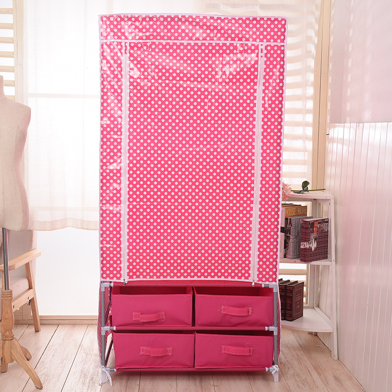 New non-woven wardrobe home wardrobe folding zipper overall storage cabinet Korean version simple with drawer wardrobe Item Picture