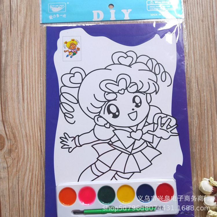 【3-8区】【画板半干画】10/捆1000/箱一元6色涂色画 填色画 卡通涂鸦DIY彩绘 儿童画 一元批发