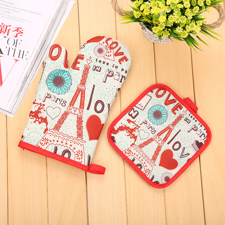 【LOVELY HOME】 Digital printing microwave oven gloves Heat insulation mat two sets of anti-hot heat insulation high temperature oven baking gloves cross-border full figure