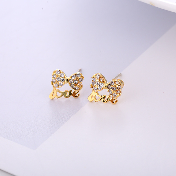 Korean Version Of Fashion S925 Sterling Silver Stud Earrings Mini Bow Tie Zircon Earrings For Women Simple Short Earrings With Earrings Specification drawing
