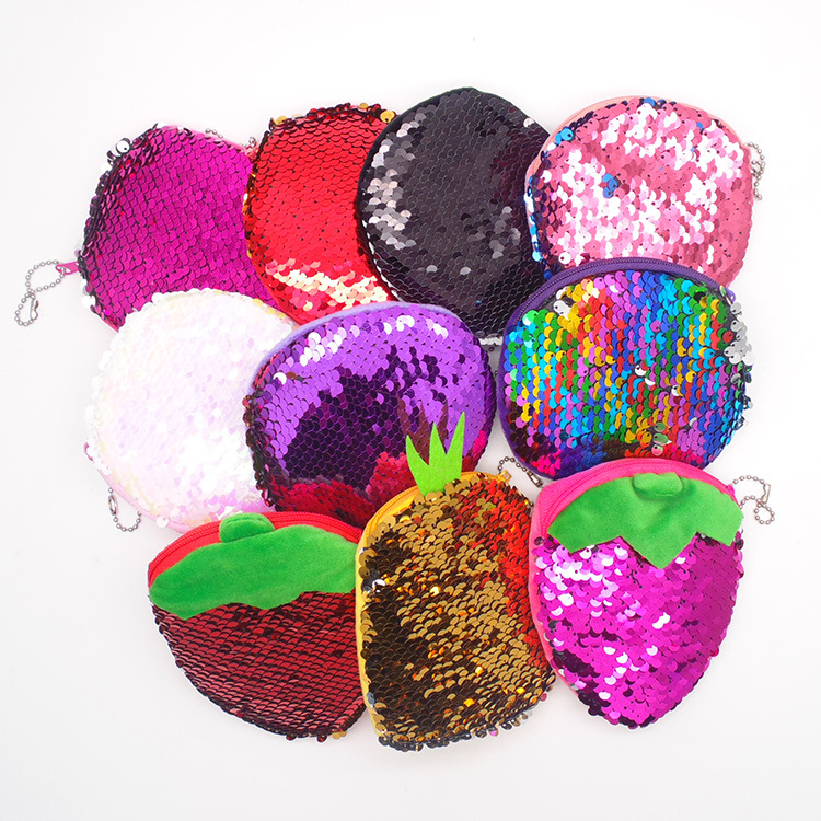 新款软妹水果闪亮钱包女学生零钱袋小清新大容量亮片耳机包礼物