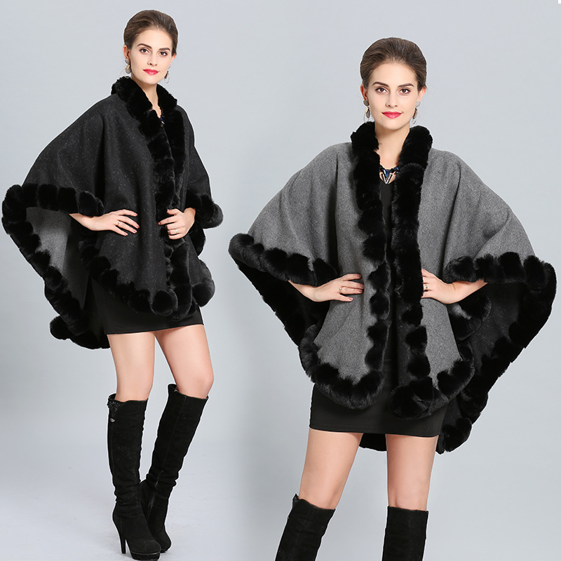 1340# European and American autumn and winter new style double-sided wearable large-sized handcrafted woolen shawl cape coat factory direct sales Specification image