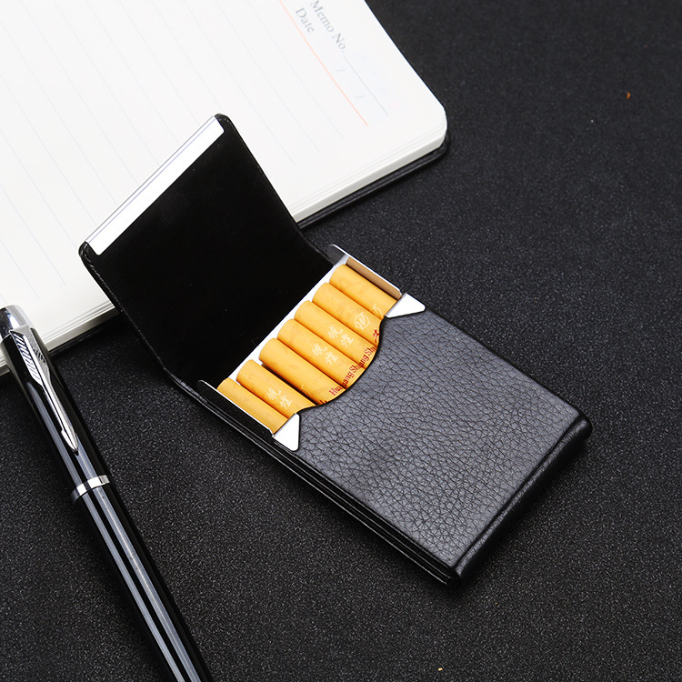 Vertical stainless steel metal leather cigarette box, metal cigarette box, business cigarette pack, fashionable gentleman cigarette combination pack Application Scenario