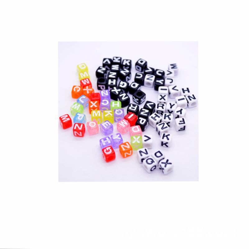 8405 English Letter 7*7Mm Square Acrylic Large Hole Export Hot Selling Children's Diy Jewelry Set Accessories Item Picture