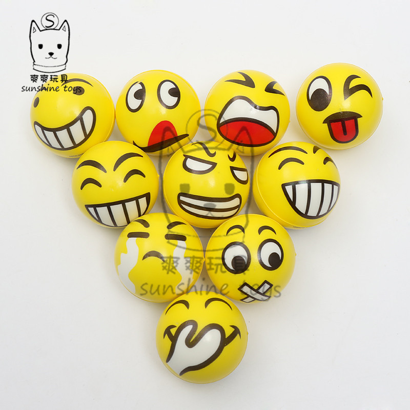 厂家直销63mm海绵发泡笑脸PU球新款黄色表情解压儿童玩具logo印刷图