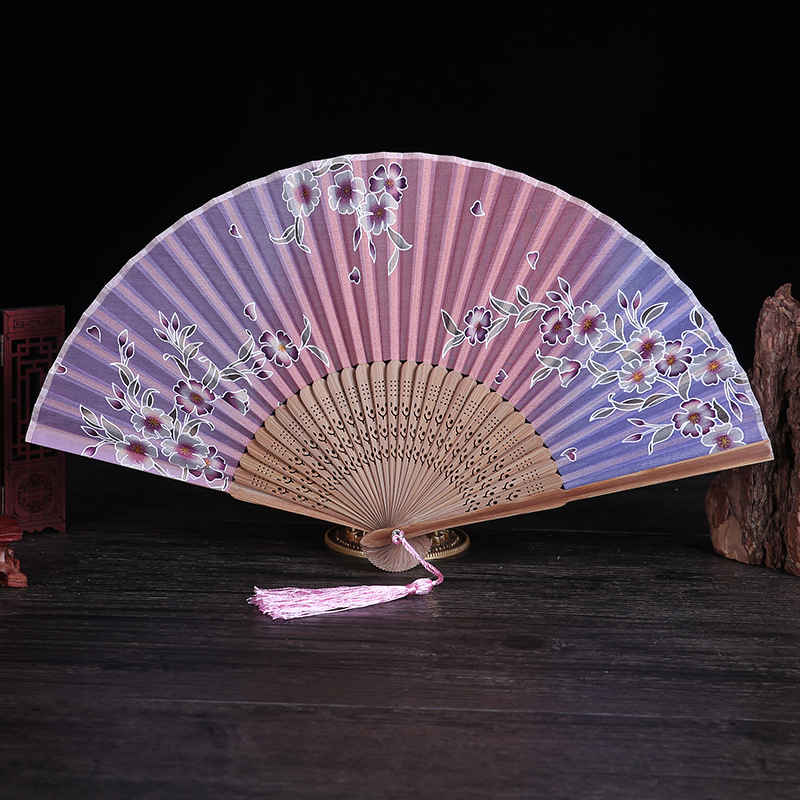 中国风礼品真丝竹扇子日式和风扇紫荆花系列折扇批发舞蹈道具扇