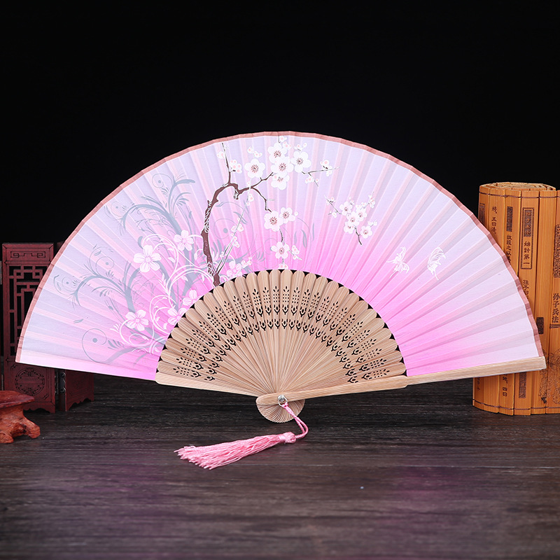 High-Grade Female Fan A Smile Butterfly Japanese Head Green Bamboo Folding Fan Summer Small Female Folding Fan details Picture