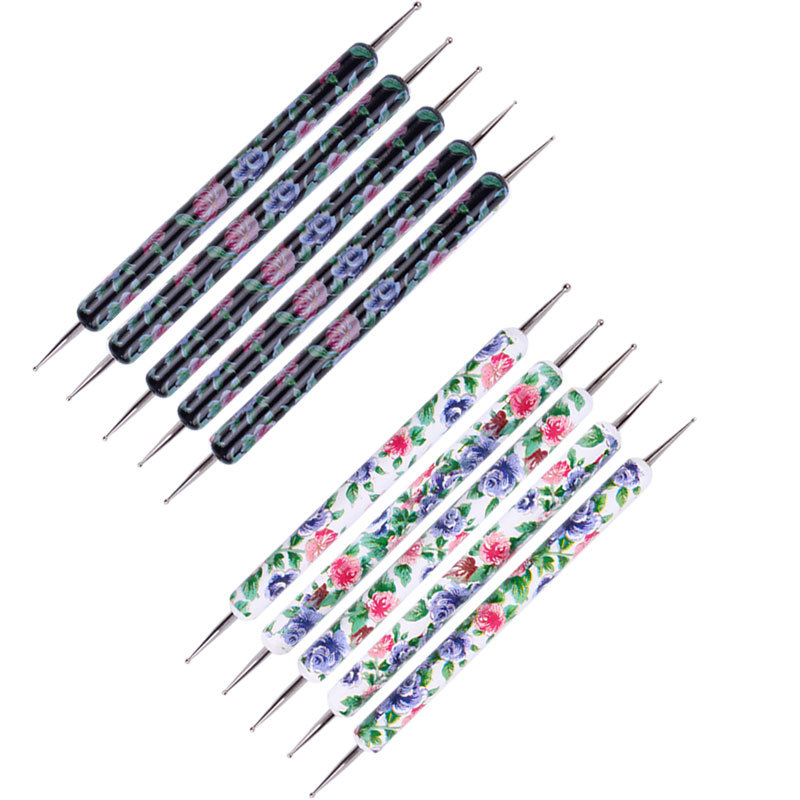shanilak Cross-border best-selling brand nail art set: 5 pieces of black/white flower wooden pole double-headed point drill pens, indentation point drill needles, cat's eye magnets, nail water drill tools