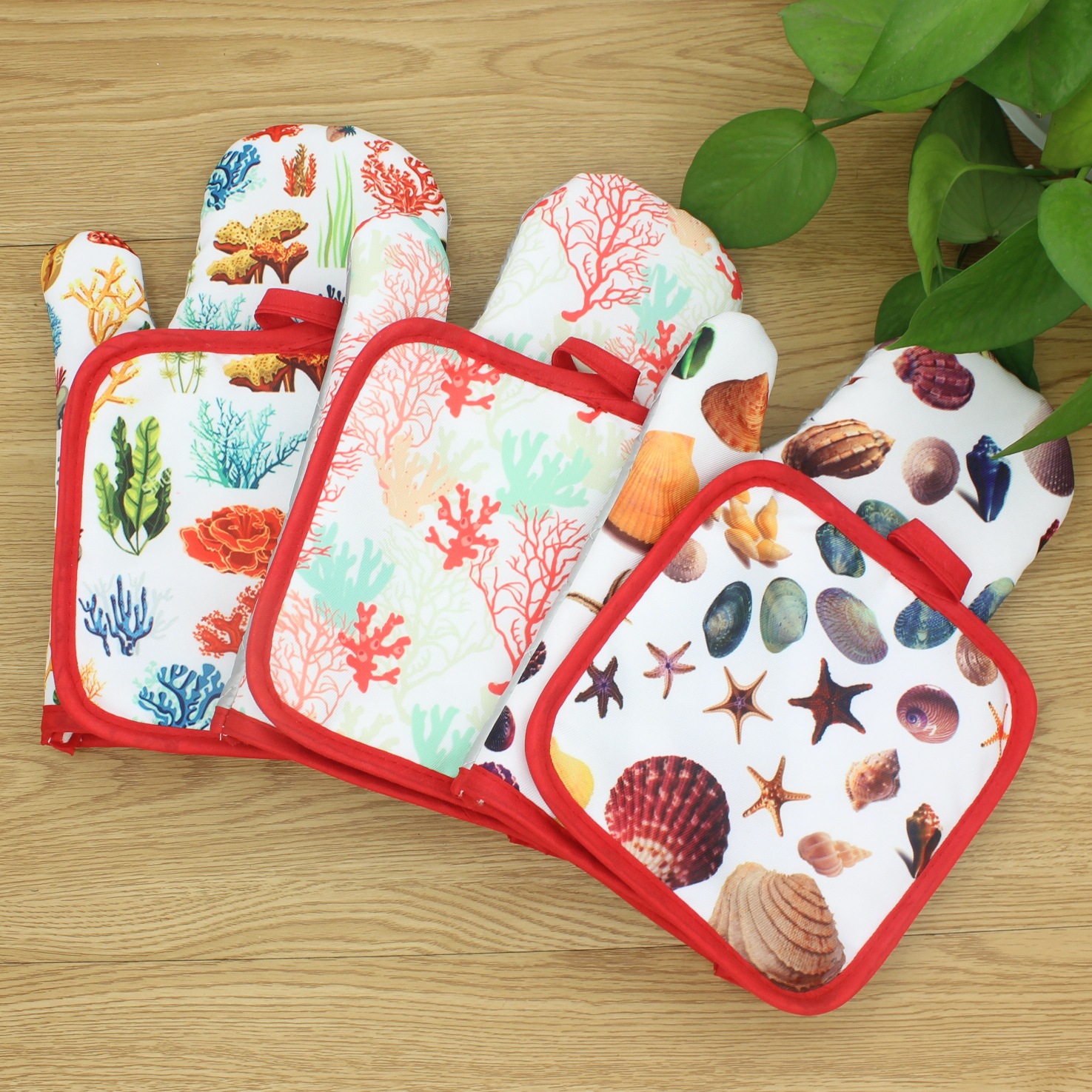 【LOVELY HOME】【 Zhijia 】 Ocean Series Baking microwave oven gloves Thermal mat Microwave oven gloves 2-piece set of anti-hot heat insulation gloves Specification drawing