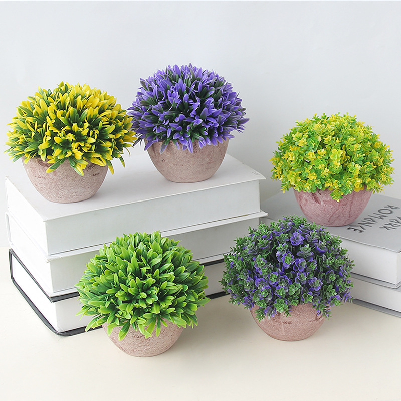 Wholesale semi-circular artificial flower and green plant bonsai ornaments, creative home living room desktop decoration, artificial flower potted plant arrangement, artificial potted plant 25cm