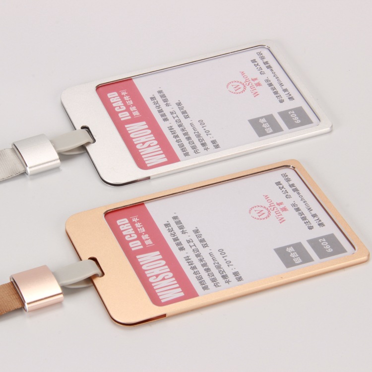 Aluminum alloy work card sleeve work card with lanyard metal name card factory staff listing work documents customized full figure
