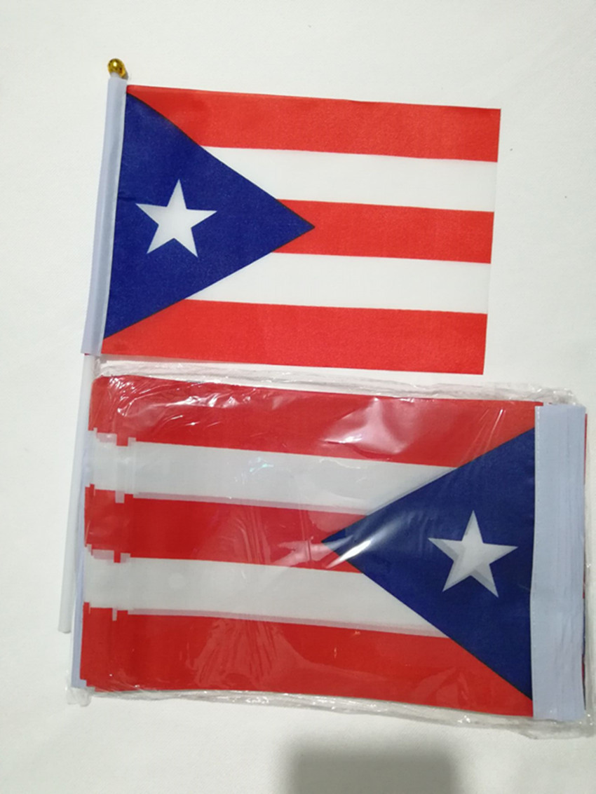 Cross-border supply of the Puerto Rico flag, 14*21cm hand-held flag, silk-screen printed Spring Yarn-spun Puerto Rico flag Application Scenario