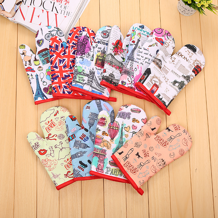 【LOVELY HOME】 Digital printing microwave oven gloves Heat insulation mat two sets of anti-hot heat insulation high temperature oven baking gloves cross-border details Picture