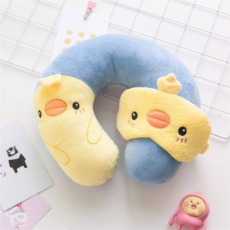 Factory direct sales of cartoon U-shaped neck pillow, neck pillow, waist eye mask set, suitable for napping