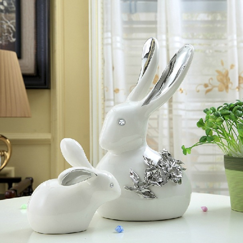 Chinagoods Ceramic Ornament创意动物家居装饰品陶瓷兔子摆件时尚客厅卧室摆设工艺品结婚礼物详情图1