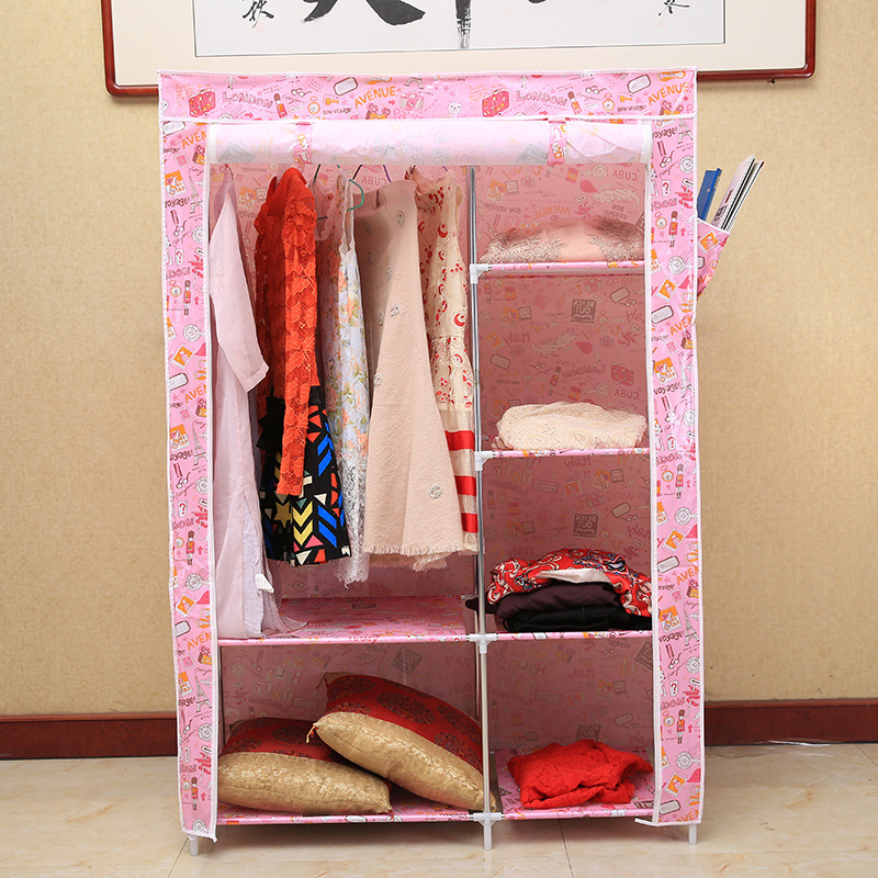 Korean version of the new overall simple wardrobe household non-woven wardrobe folding zipper steel frame storage wardrobe wholesale full figure