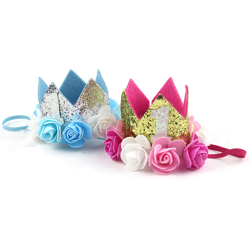 Birthday Hat One Year Old Themed Creative Digital Baby Shower Supplies Decorated With Shiny Flowers Crown Hat Item Picture