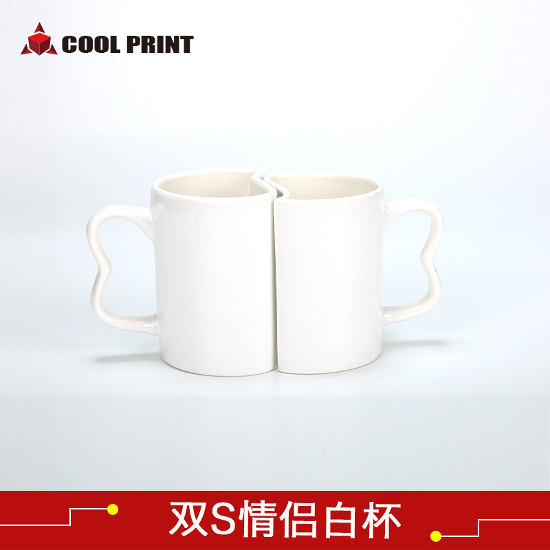 DIY creative heat transfer printing pictures, logos, double S couple white cups, Valentine's Day commemorative water cups for men and women