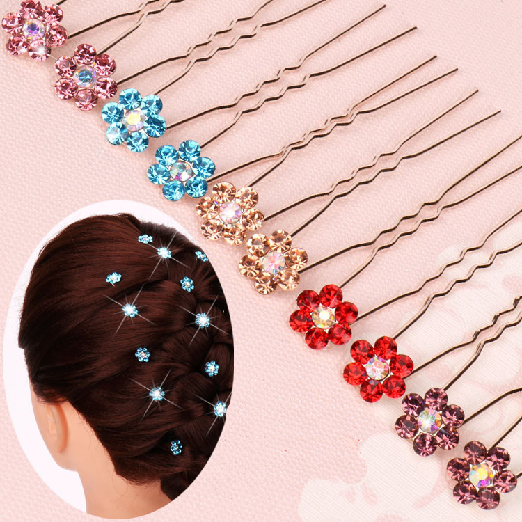 Cross-border best-selling hair accessories: Full diamond U-shaped hair combing accessories, updo hair, pearl flower and diamond hair hairpins, bride hair clips Specification image