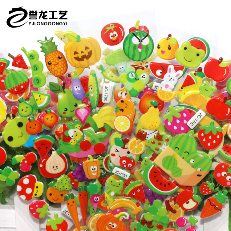 Children's stickers, cartoon fruits, cartoon animations, 3D bubble stickers, kindergarten reward stickers, factory direct sales details Picture