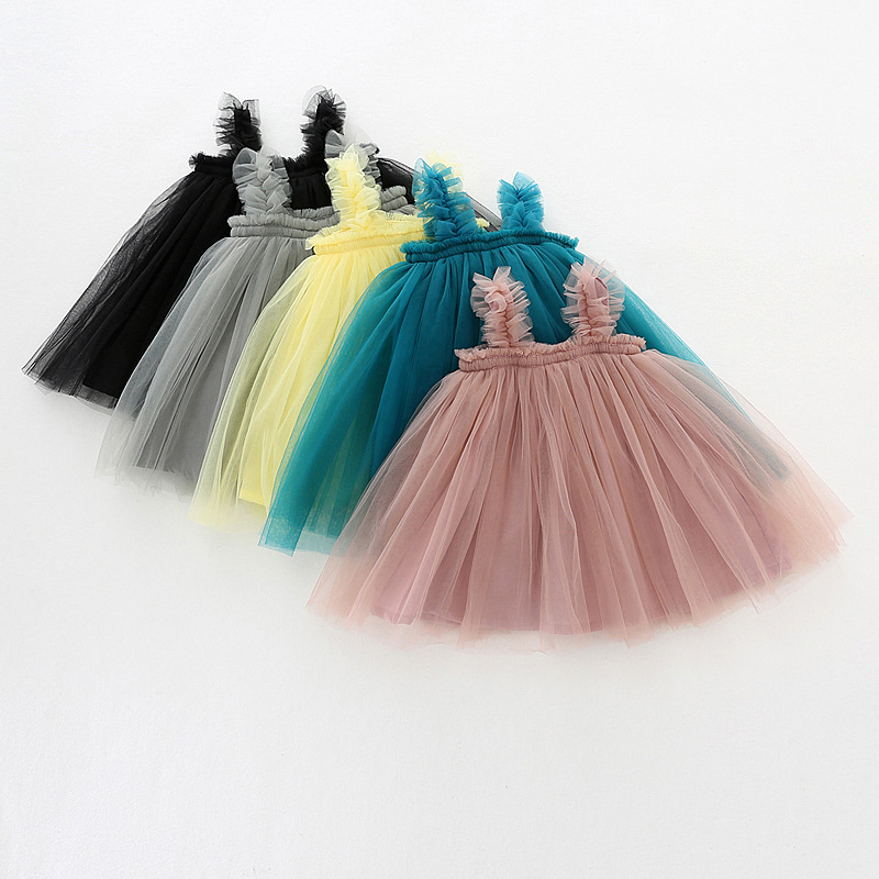 Amazon 2023 Summer Halter Girls' tulle dress, black ear trim baby princess dress, puffy dress details Picture