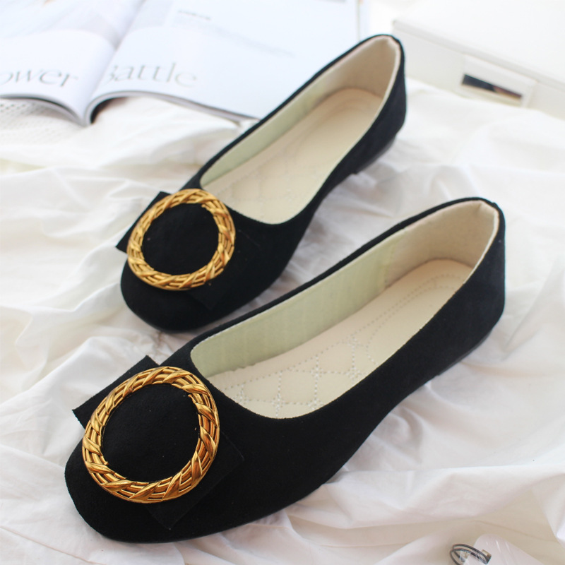 2022 Spring and Autumn new square single shoes women's shallow flat shoes Korean version metal square button loafer shoes women's shoes plus size 43
