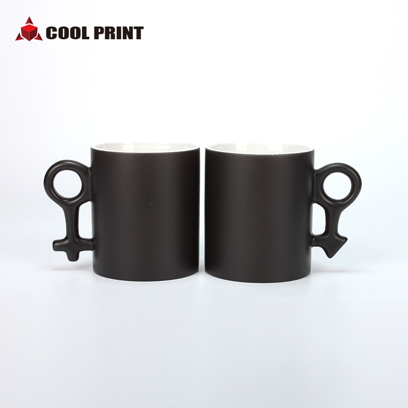 Heat transfer love symbol color-changing cup blank diy men's and women's gift cup Arrow handle couple pair cup factory direct sales details Picture