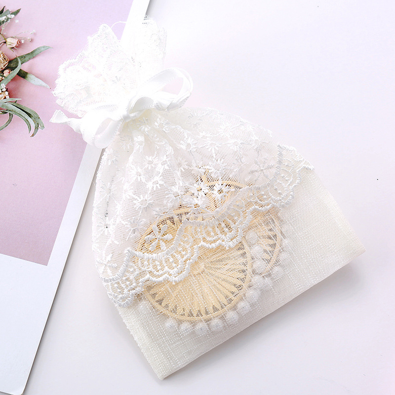 New style drawstring bag, white starry lace drawstring yarn bag in stock, bamboo joint yarn jewelry gift bag, lace storage bag Application Scenario
