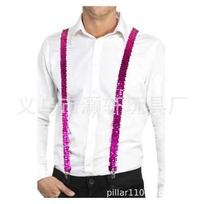 New Christmas sequins, glitter beads, elastic straps for stage wear, New Year's four-clip suspenders, double shoulder birthday suspenders thumbnail