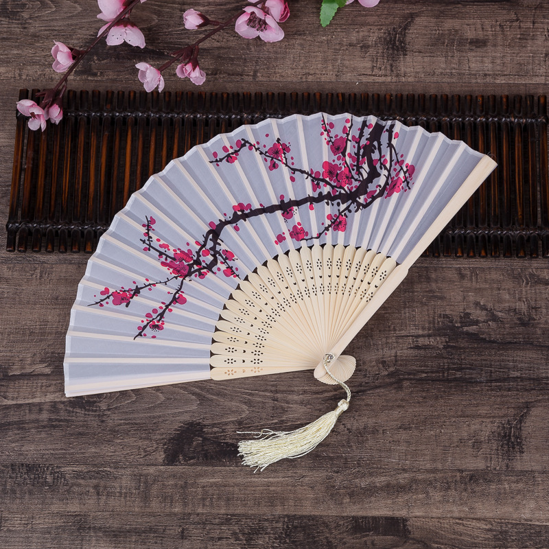 中国风梅花女式水墨折扇绢布扇婚礼典雅梅花丝扇子速卖通热卖扇